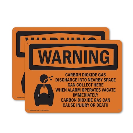 Signmission Carbon Dioxide Gas Discharge With Symbol OSHA Warning Sign, Aluminum, 14in W x 10in L, 2PK OS-2PACK-WS-A-1014-L-11997